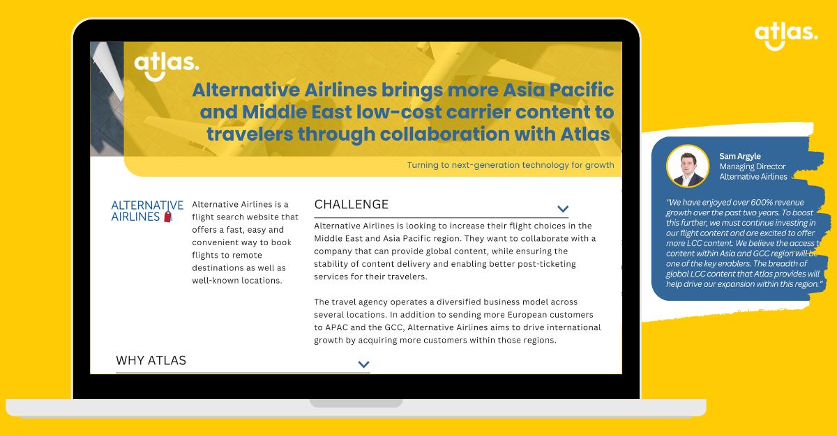 Alternative Airlines brings more Asia Pacific and Middle East low-cost carrier content to travelers through partnership with Atlas